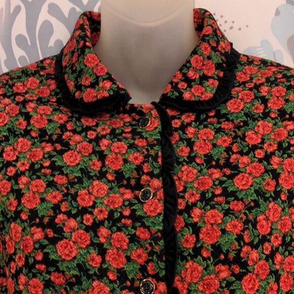 Wangxiaoya Classic Fashion Black Dressy Blazer Red Rose Design - Picture 2 of 8